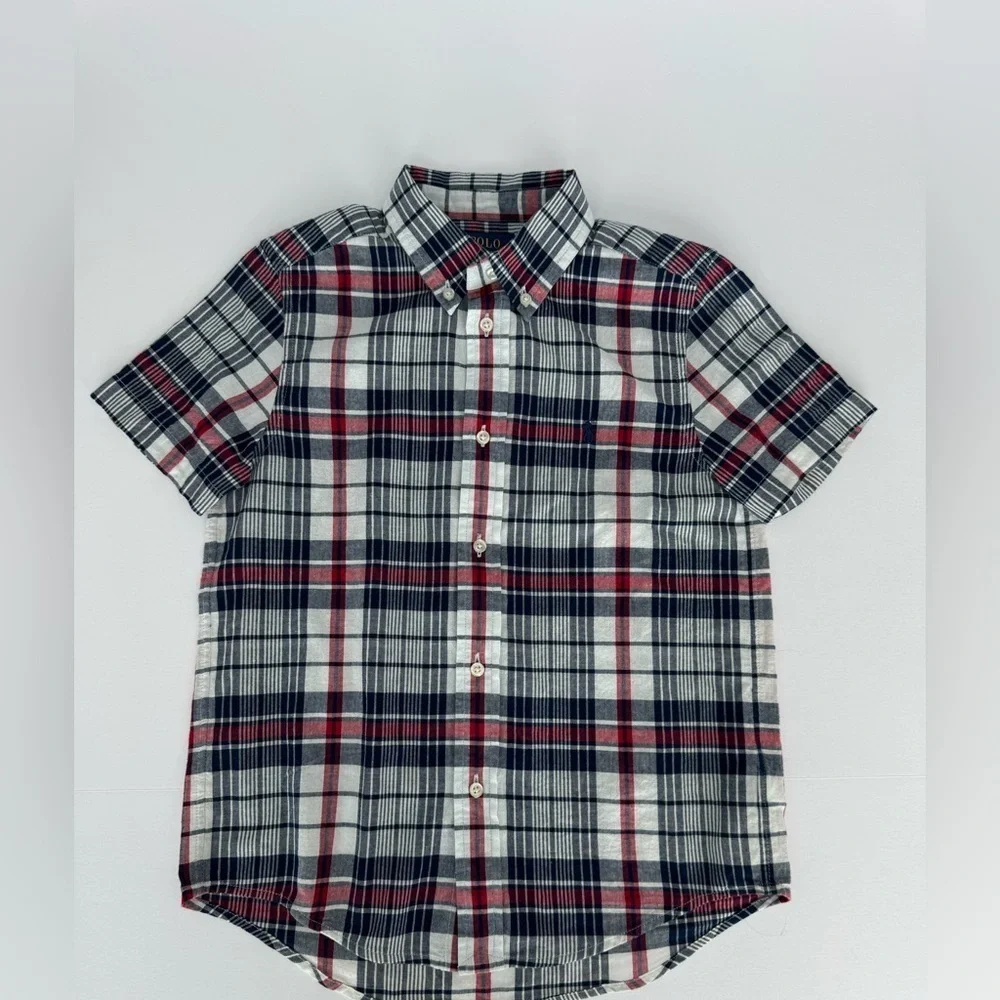 NWT Polo Ralph Lauren Boys Faded Madras Plaid Button Shirt Size 7